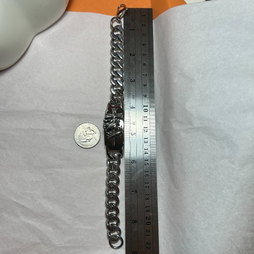Wide Cross Sword Silver Stainless Steel ID Chain Bracelet Goth Punk Rock… - Picture 2 of 6